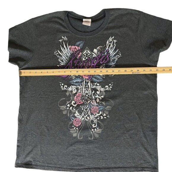 Lady Biker Sturgis 2014 Motorcycle Rally Retro Tattoo Cross Roses Tattoo Size XL - Picture 9 of 13